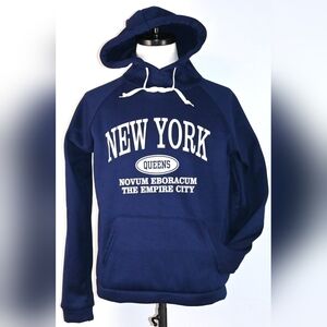 New York Queens Men's L Navy Blue Graphic Hoodie Novum Eboracum The Empire City